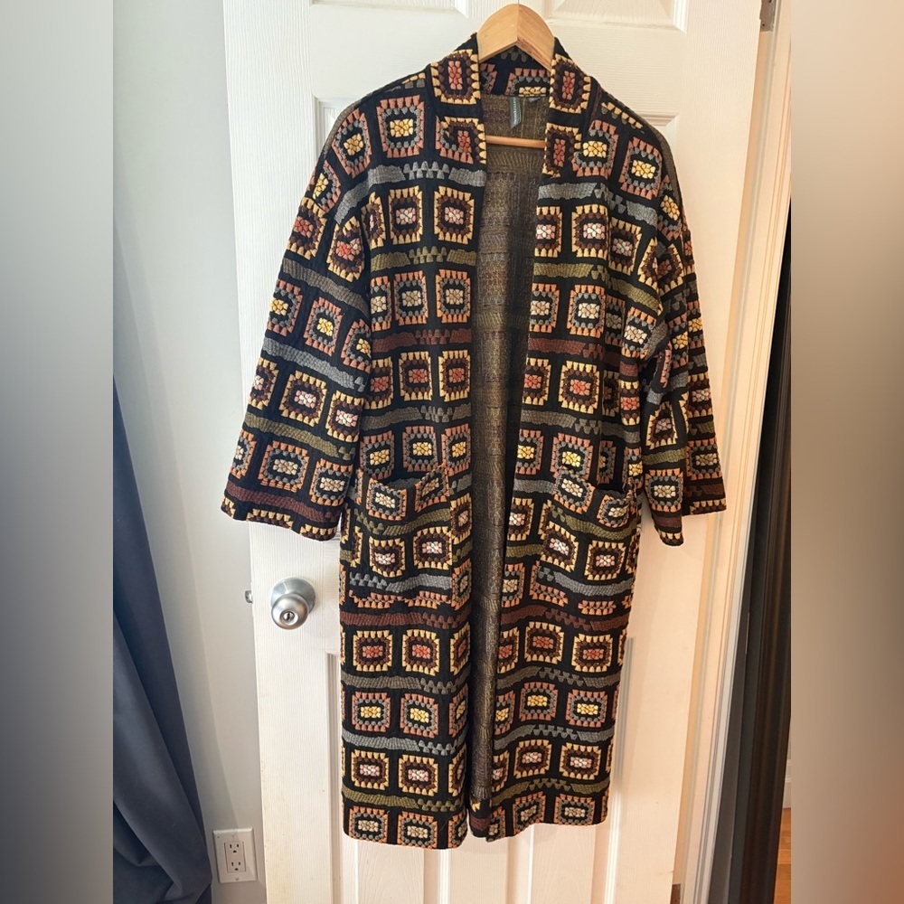 Shannon Passero Boe long cardigan jacket patch quilt size small oversized